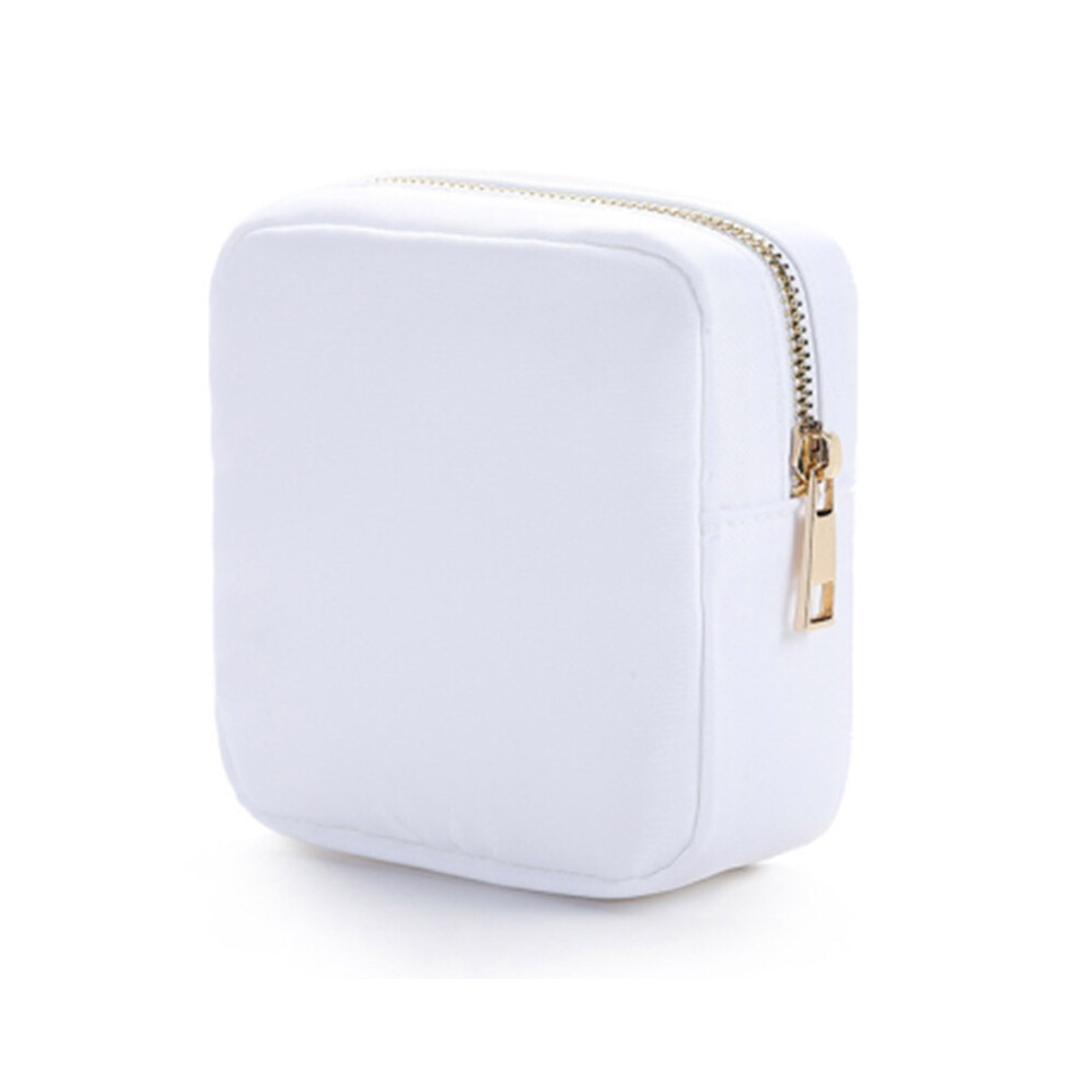 White (White) Nylon Makeup Pouch Zipper Toiletry Bag Large Capacity Travel Cosmetic Bag For Women Girls
