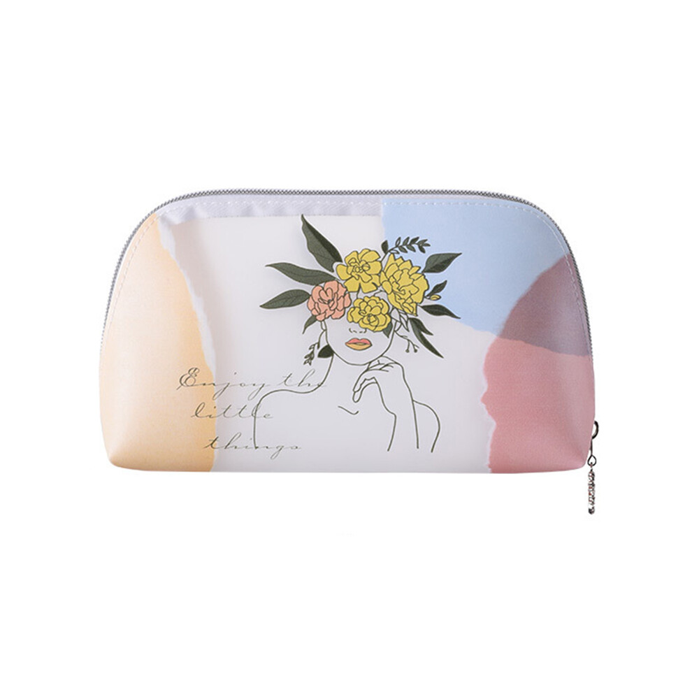 (Flower Crown Girl) Large Toiletry Wash Bag Lovely Girl Pattern Translucent TPU Cosmetic Makeup Pouch Container,Size L