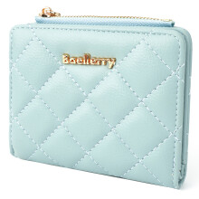 (Baby Blue) BAELLERRY N2390 Women Zipper Coin Purse Stitching Rhombus PU Leather Bi-fold Short Wallet