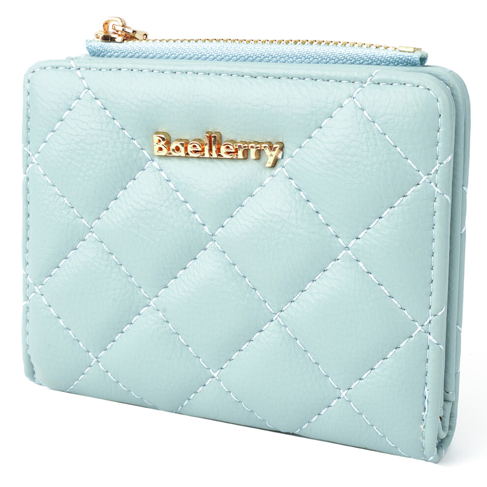 (Baby ) Baellerry N2390 Women Zipper Coin Purse Stitching Rhombus Pu Leather Bi-Fold Short Wallet Blue