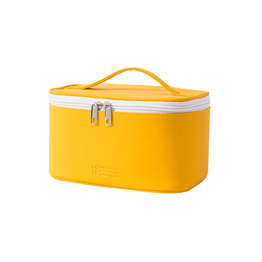 Yellow (Yellow) Pu Leather Cosmetic Handbag Makeup Organizer Pouch Portable Travel Toiletry Bag
