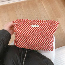 (Small Grid) 202 Elegant Grid Pattern Travel Toiletry Bag Cosmetic Carrying Bag Organizer Storage Pouch