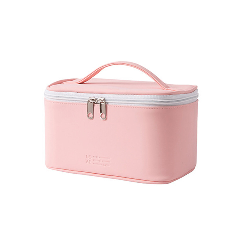 Pink (Pink) Pu Leather Cosmetic Handbag Makeup Organizer Pouch Portable Travel Toiletry Bag
