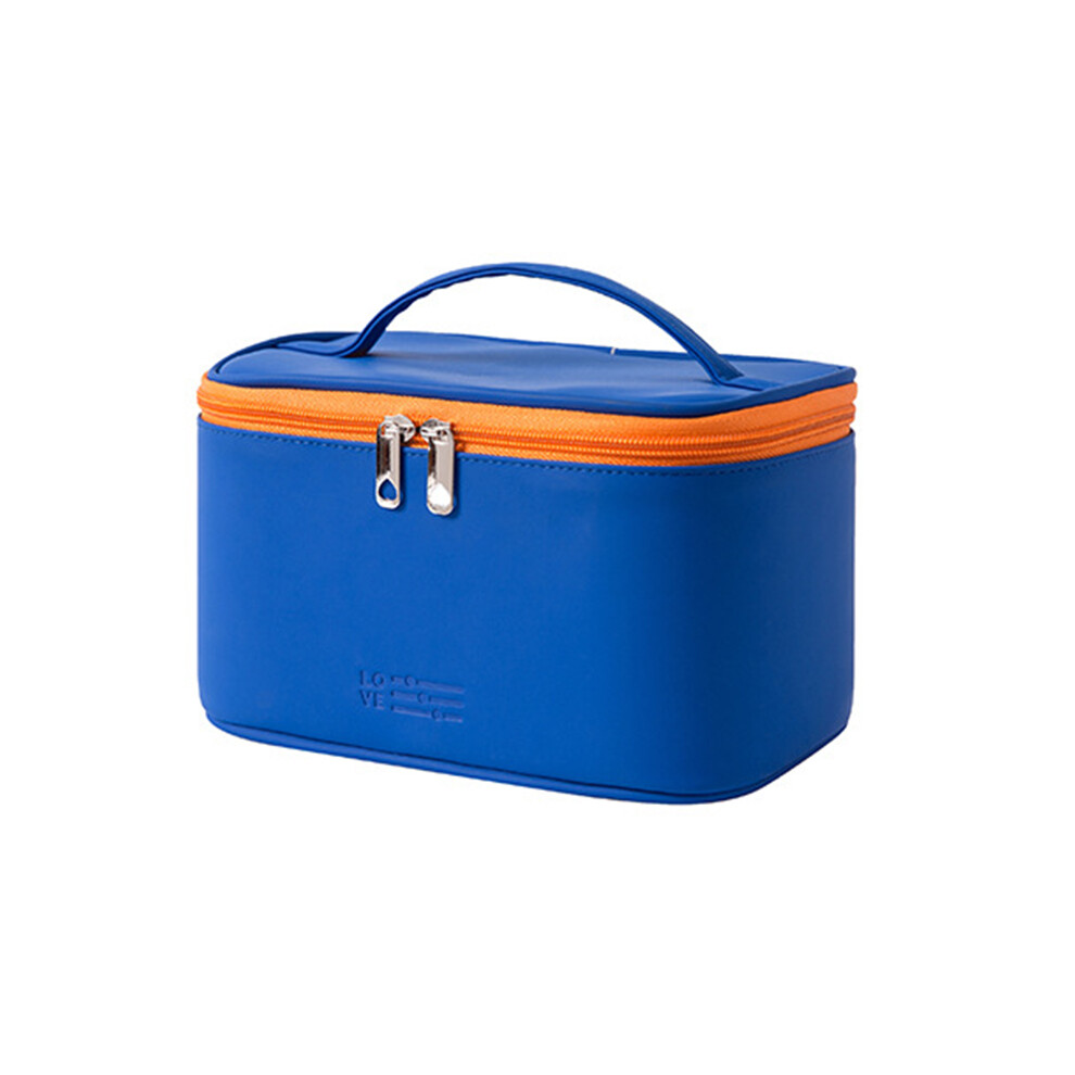 (Sapphire) PU Leather Cosmetic Handbag Makeup Organizer Pouch Portable Travel Toiletry Bag