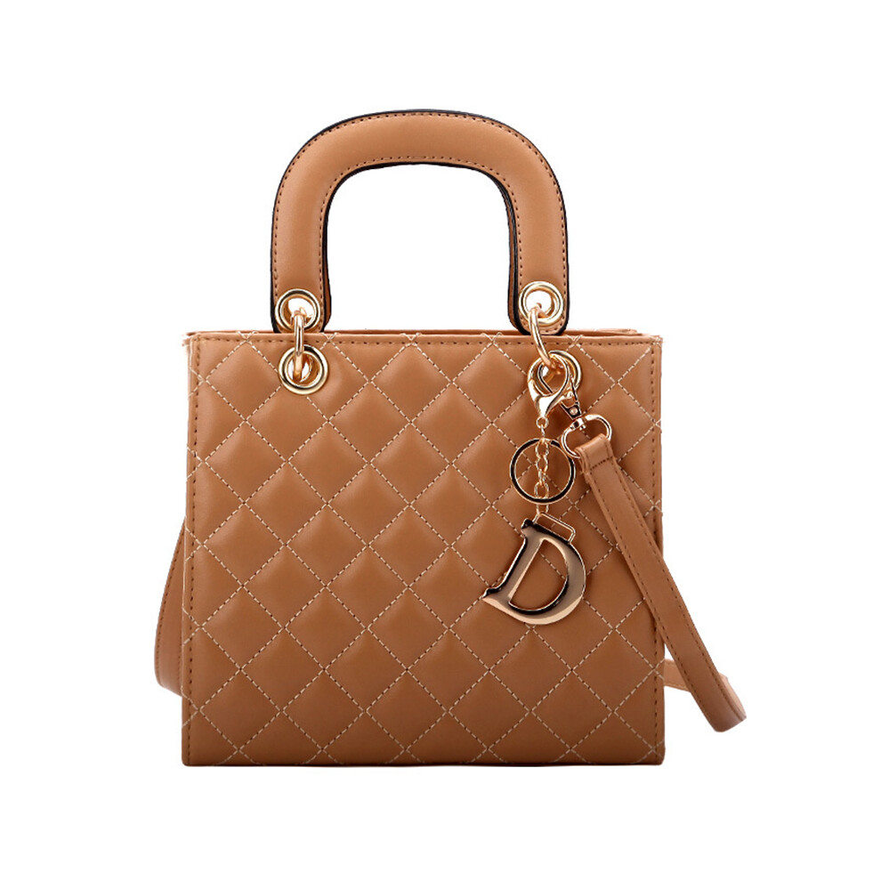 (Dark ) Bj-2198 Women's Shopping Handbag Tote Retro Stitching Line Leather Crossbody Shoulder Bag Brown