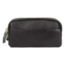 (Black) 262 Double Layer Split Leather Long Purse Women Cellphone Holder Clutch with Wrist Strap