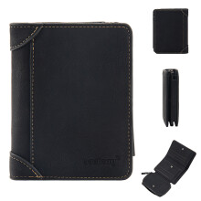(Black) BAELLERRY D9201 Retro PU Leather Men Tri-fold Wallet Cards Coins Cash Carrying Bag with Zipper Pocket