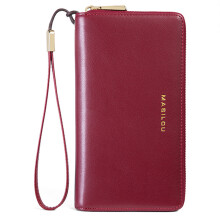 (Wine Red) RFID Blocking Card Slots Wallet Split Leather Clutch Hand Bag Purse Cell Phone Holster Pouch Credit Card Holder