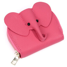 (Rose) 6288 Zipper Coin Purse Cute Elephant Design Women Top Layer Cowhide Leather Organ Card Bag