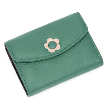 (Blackish Green) 030 Flower Design Top Layer Cowhide Leather Organ Card Bag Women Mini Coin Purse