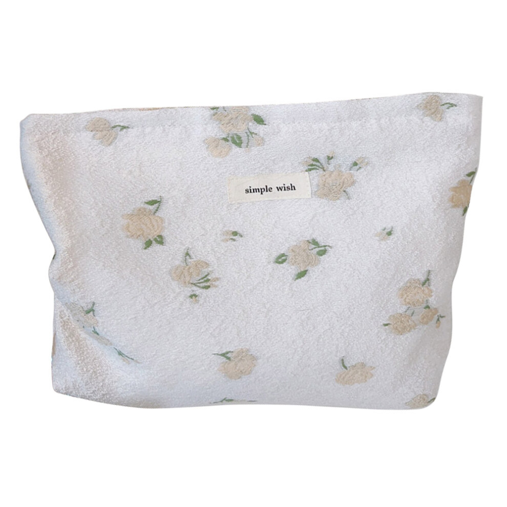 Beige ( Flower) Travel Toiletry Organizer Stylish Flower Pattern Canvas Cosmetic Bag Makeup Bag