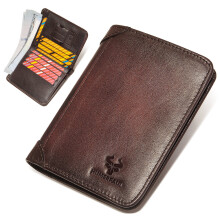 (Coffee) HUMERPAUL BP722 Top Layer Cowhide Leather Slim Wallet RFID Blocking Card Slot Coin Purse Bag