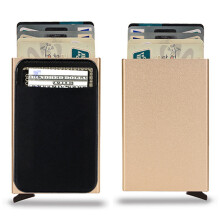 (Gold) Pocket Size RFID Blocking Pop Out Aluminum Alloy Card Case Wallet Hold Up to 6 Cards