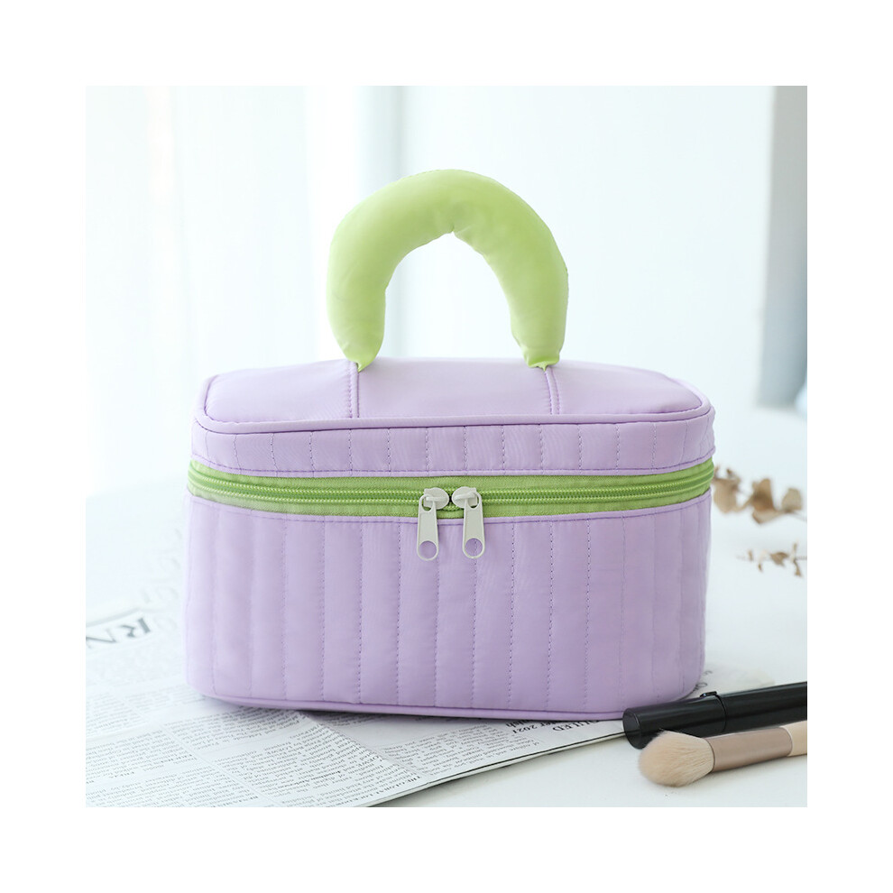 (Purple) Splicing Color Cloth Cosmetic Storage Pouch Portable Makeup Organization Bag Travel Toiletry Organizer Bag