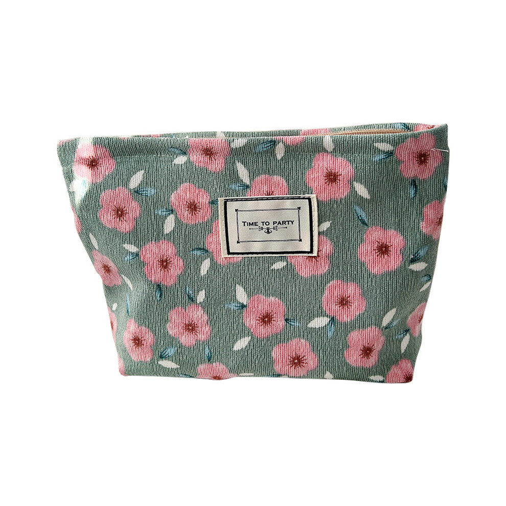 (Cherry Blossom) Travel Corduroy Makeup Bag Vintage Flower Pattern Smooth Zipper Toiletry Pouch