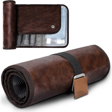 (PU Leather/Brown) Outdoor Travel Hanging Waterproof Toiletries Organizer Portable Storage Bag