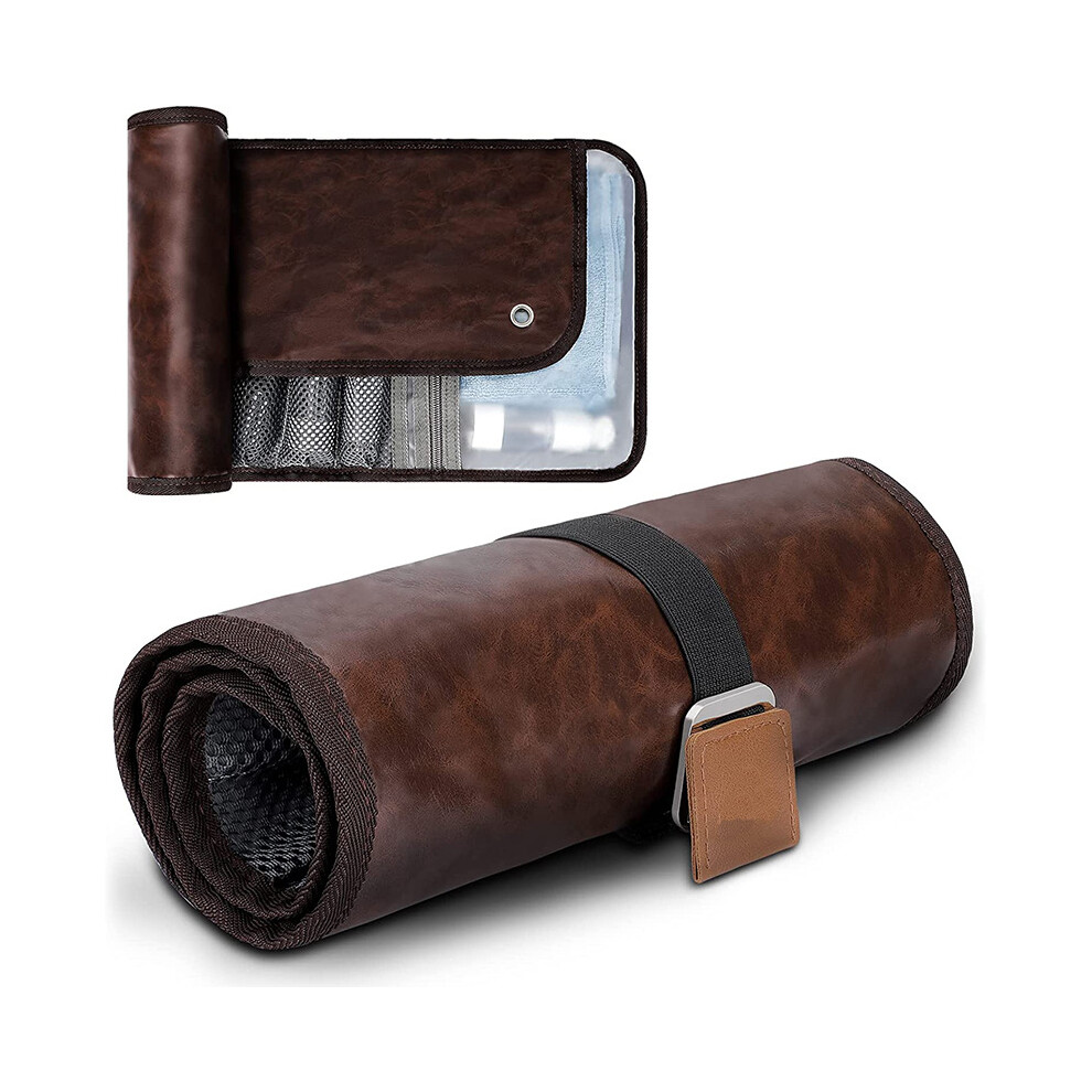 (PU Leather/Brown) Outdoor Travel Hanging Waterproof Toiletries Organizer Portable Storage Bag-image-OPC-PJS5QXK-NEW