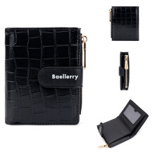 (Black) BAELLERRY N8327 Fashion Stone Texture PU Leather Women Bi-fold Short Wallet