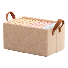 (Beige) 12L Foldable Storage Box Metal Frame Imitation Linen Organizer for Wardrobe Closet