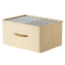 (Beige) Size L Wardrobe Clothes Organizer Closet Storage Box with Handle for Jeans Shirts