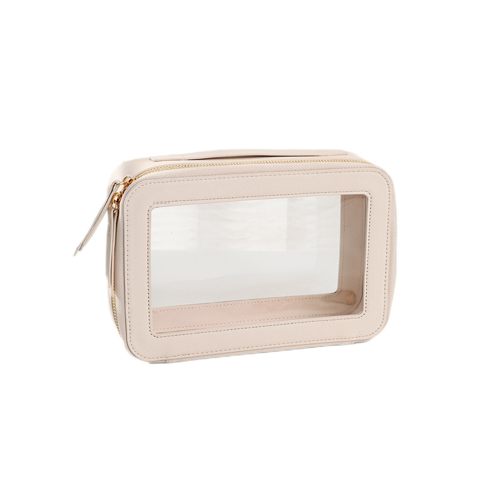 Beige (Beige) Single Layer Transparent Makeup Bag Waterproof Pu Leather Cosmetic Bag