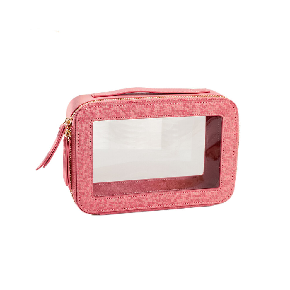 (Rose) Single Layer Transparent Makeup Bag Waterproof PU Leather Cosmetic Bag