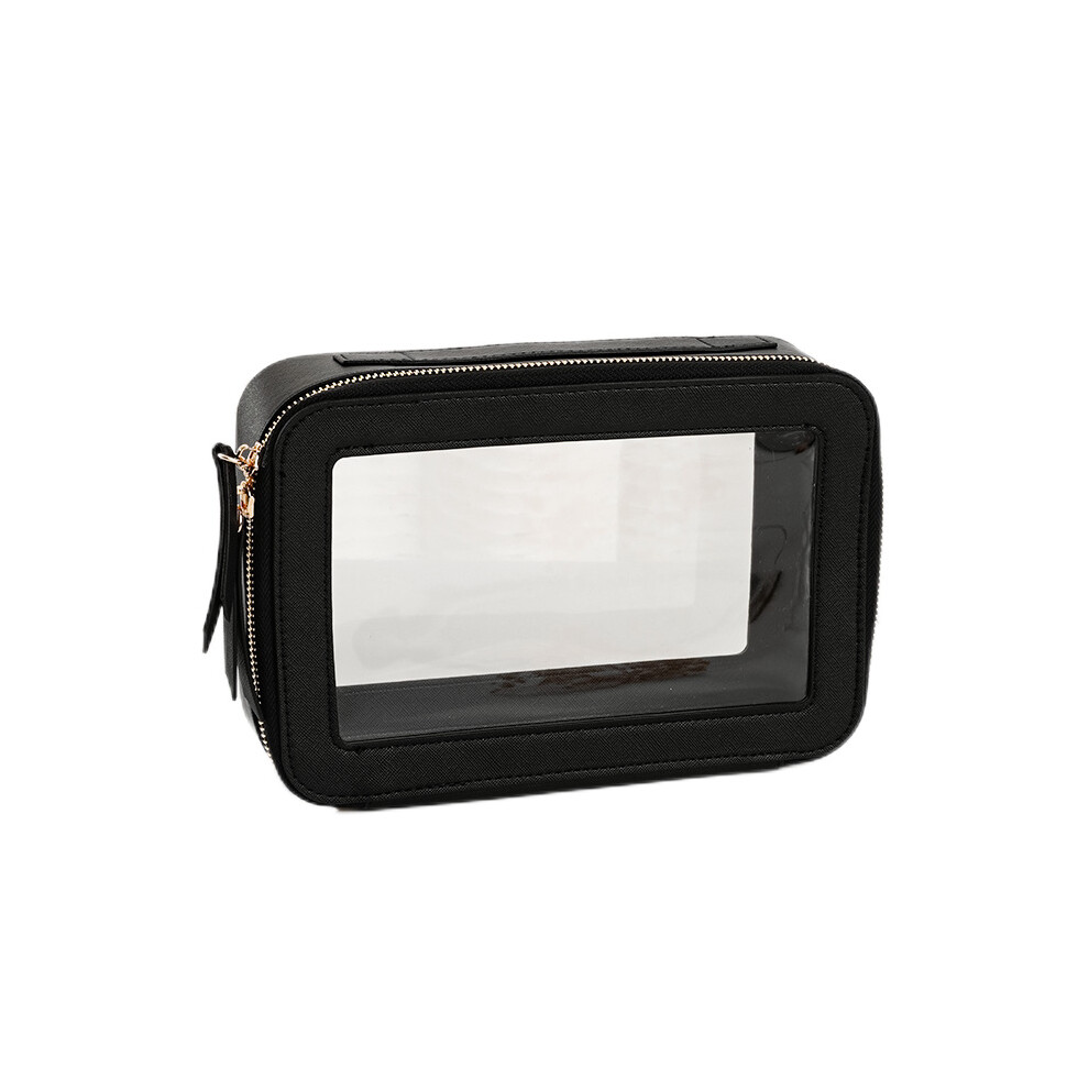 Black (Black) Single Layer Transparent Makeup Bag Waterproof Pu Leather Cosmetic Bag