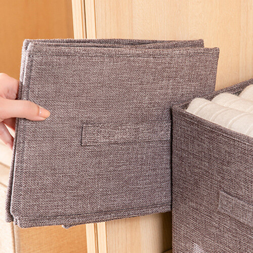 (Beige) 30L Imitation Linen Storage Box Washable Foldable Wardrobe Organizer 1