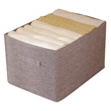 (Grey) 30L Imitation Linen Storage Box Washable Foldable Wardrobe Organizer
