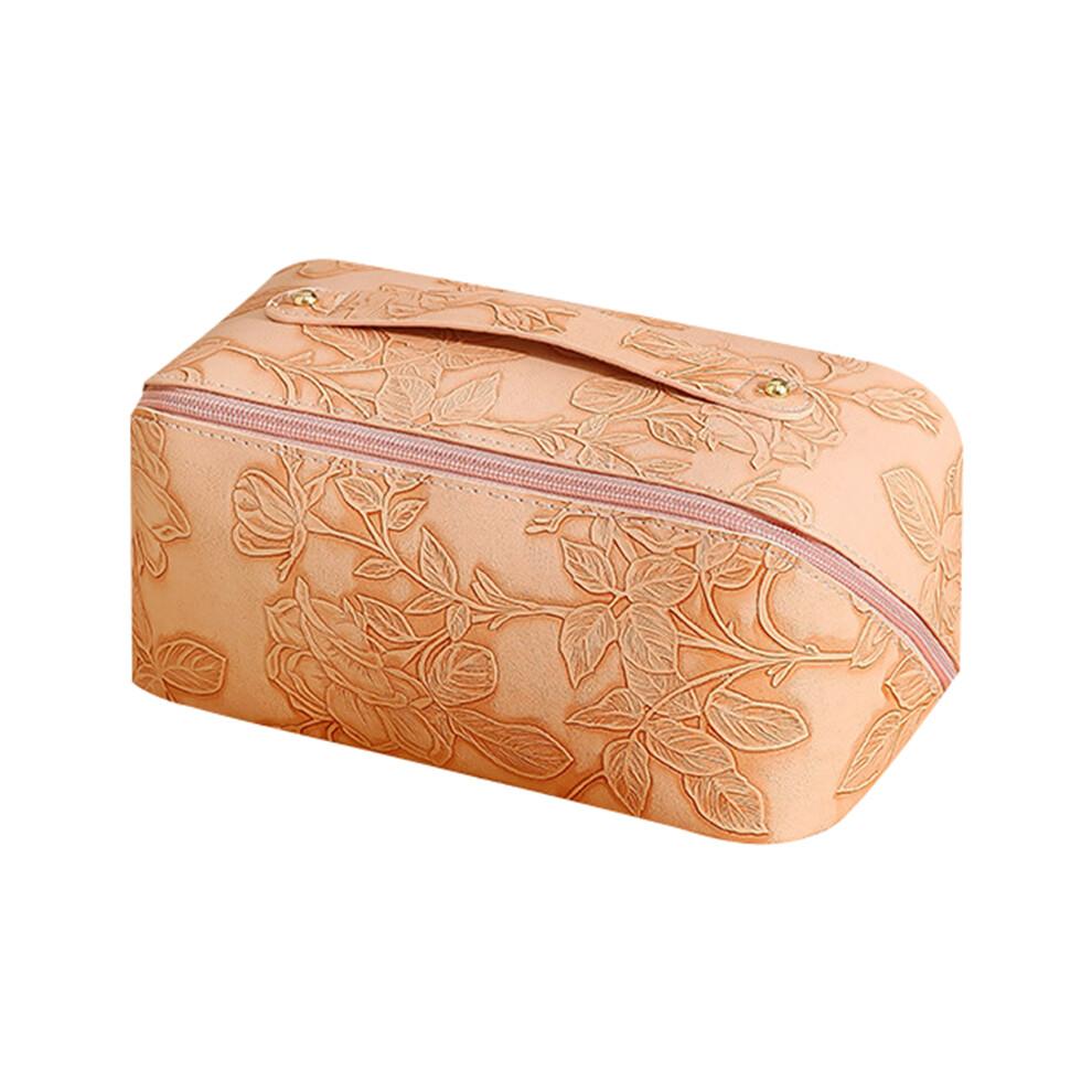 Pink (Pink) Retro Pu Leather Cosmetic Bag Printing Design Travel Toiletries Storage Bag