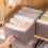 (Beige) 30L Imitation Linen Storage Box Washable Foldable Wardrobe Organizer 5