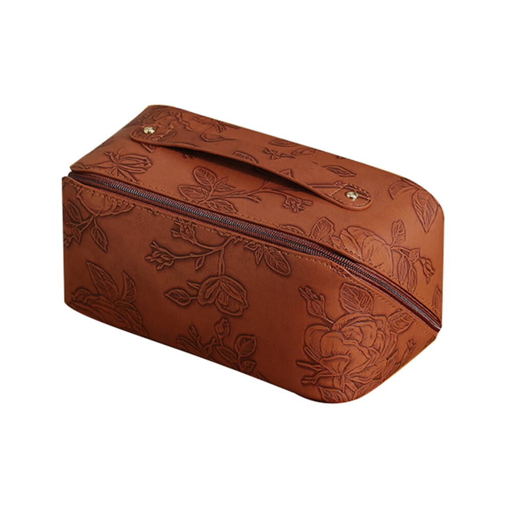 Brown (Brown) Retro Pu Leather Cosmetic Bag Printing Design Travel Toiletries Storage Bag