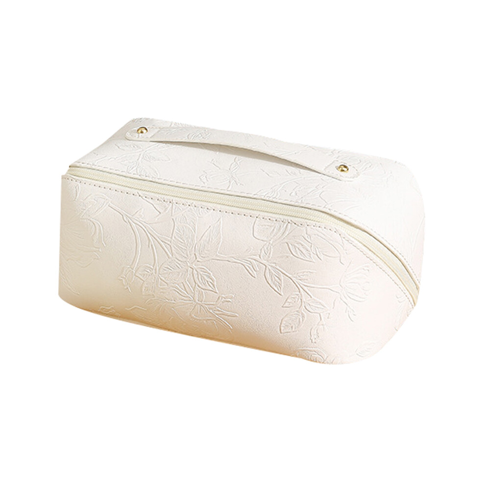 Beige (Beige) Retro Pu Leather Cosmetic Bag Printing Design Travel Toiletries Storage Bag