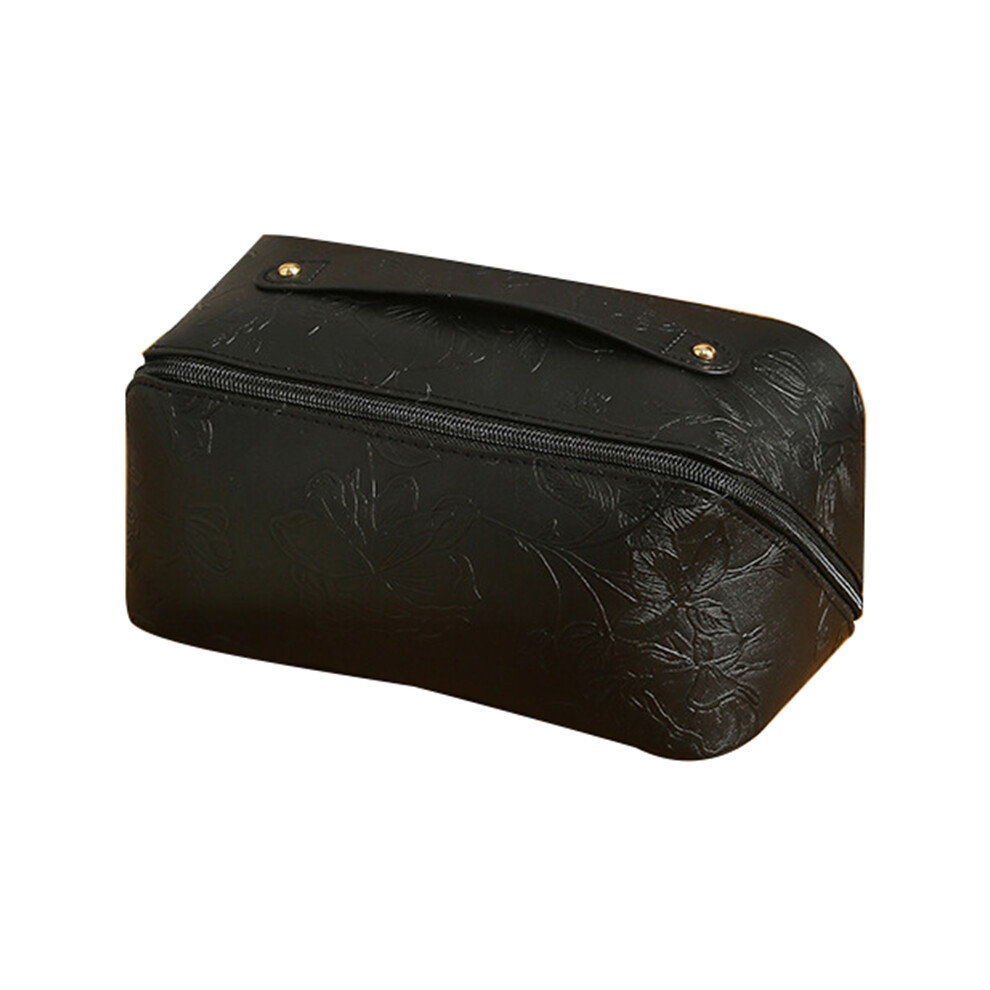Black (Black) Retro Pu Leather Cosmetic Bag Printing Design Travel Toiletries Storage Bag