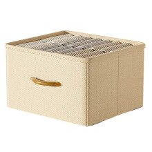 (Beige) 42L Collapsible Washable Storage Box Imitation Linen Organizer for Clothes Bedding