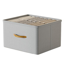 (Grey) 42L Collapsible Washable Storage Box Imitation Linen Organizer for Clothes Bedding
