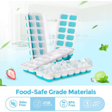 (Blue) 14-Grid Ice Cube Tray PC+Silicone Mold with Spill-Resistant Removable Lid (LFGB Certified and BPA Free)