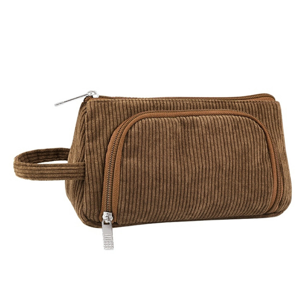 (Brown) HAWEEL Corduroy Cosmetics Bag Travel Organizer Toiletry Bag for Makeup,Lotion,Pen