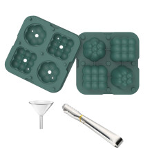 (Blackish Green) 2 in 1 Ice Cube Tray Reusable Silicone Ice Making Mold with Funnel+Ice Clamp (BPA Free,No FDA Certificate)