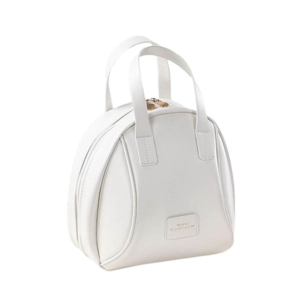 White (Milky ) Handheld Shell Makeup Bag Large Capacity Pu Leather+Polyester Travel Toiletries Storage Bag