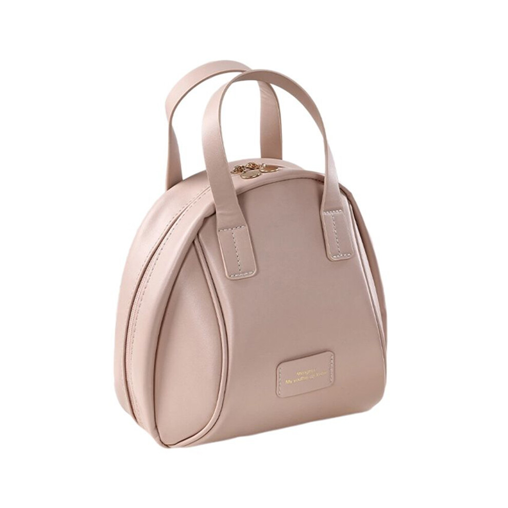 Coral/Pink ( Pink) Handheld Shell Makeup Bag Large Capacity Pu Leather+Polyester Travel Toiletries Storage Bag