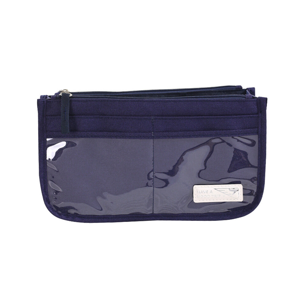 Blue (Navy ) Handheld Makeup Bag Polyester Travel Wash Bag Pouch With Multiple Compartments