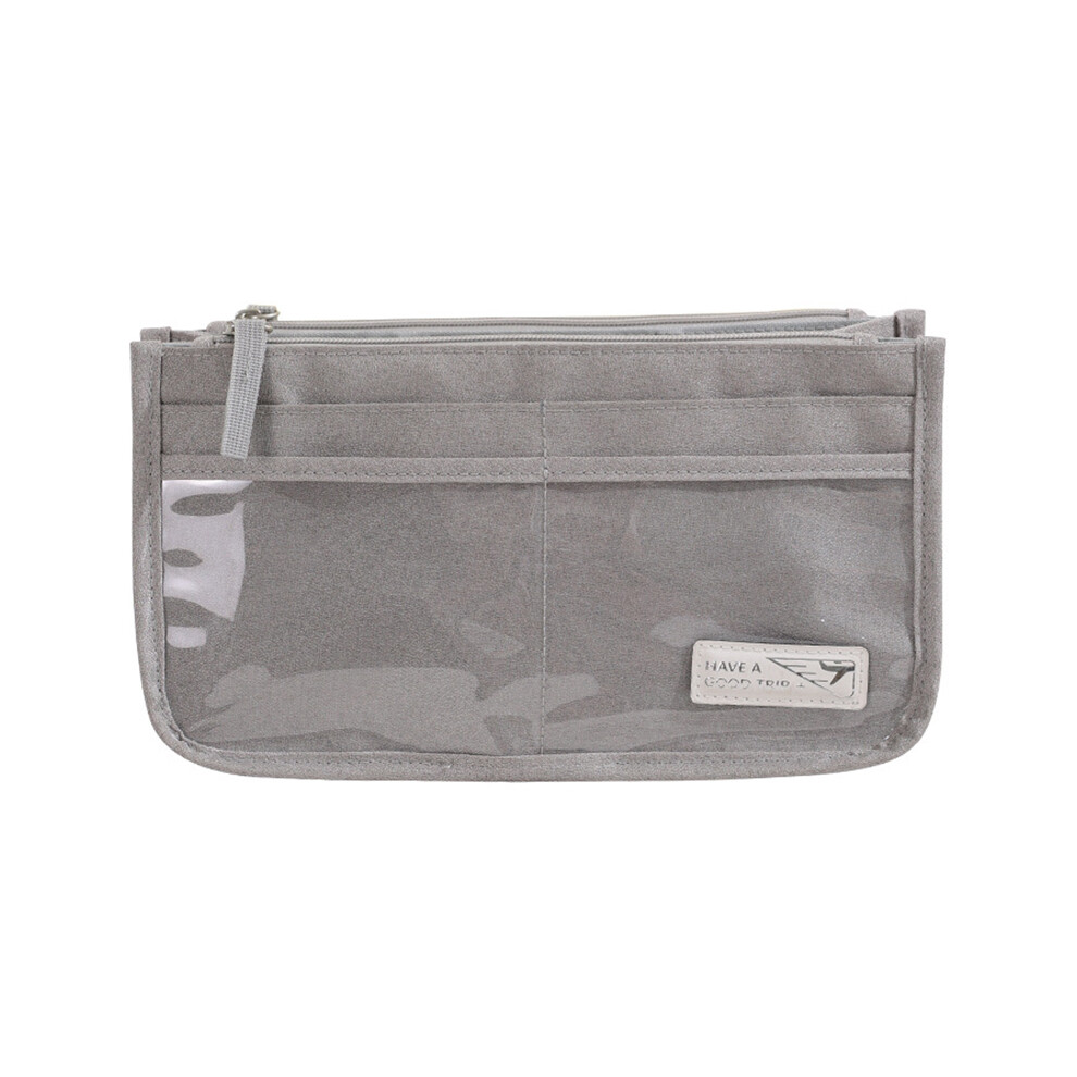 Grey (Grey) Handheld Makeup Bag Polyester Travel Wash Bag Pouch With Multiple Compartments
