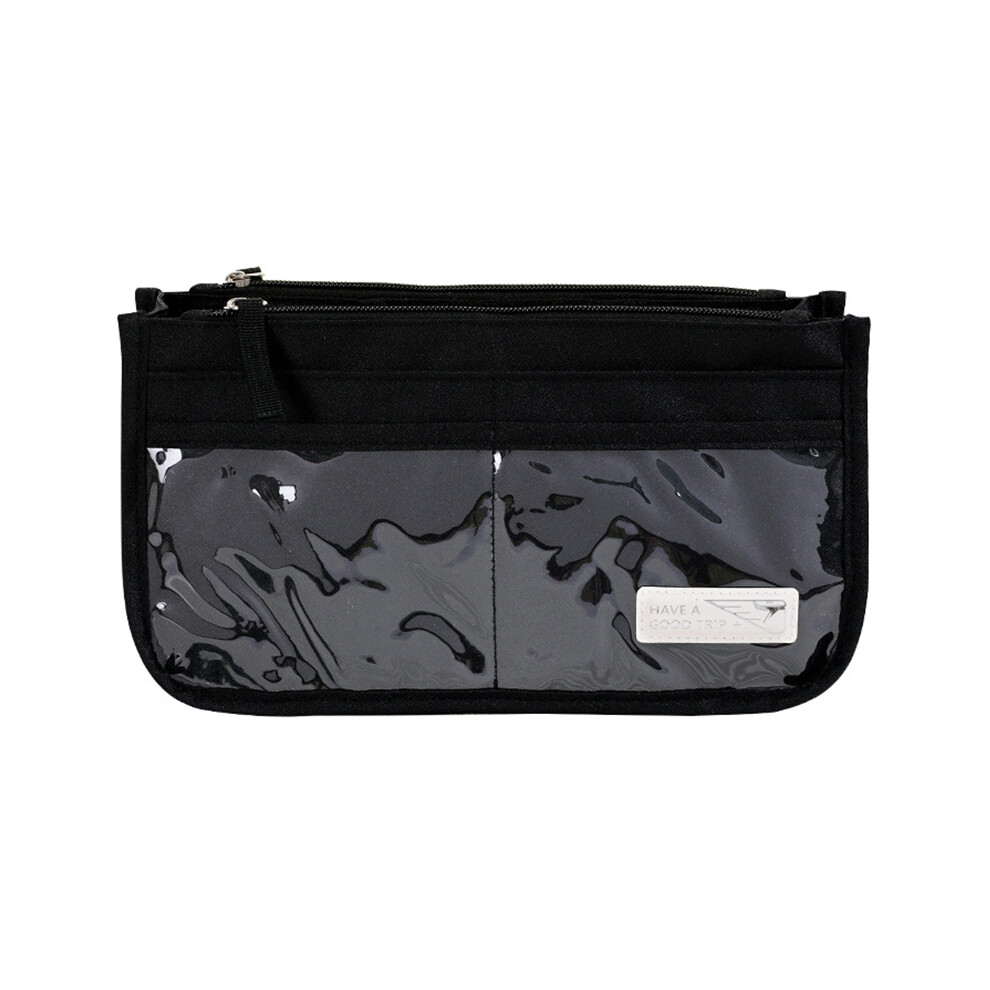 Black (Black) Handheld Makeup Bag Polyester Travel Wash Bag Pouch With Multiple Compartments