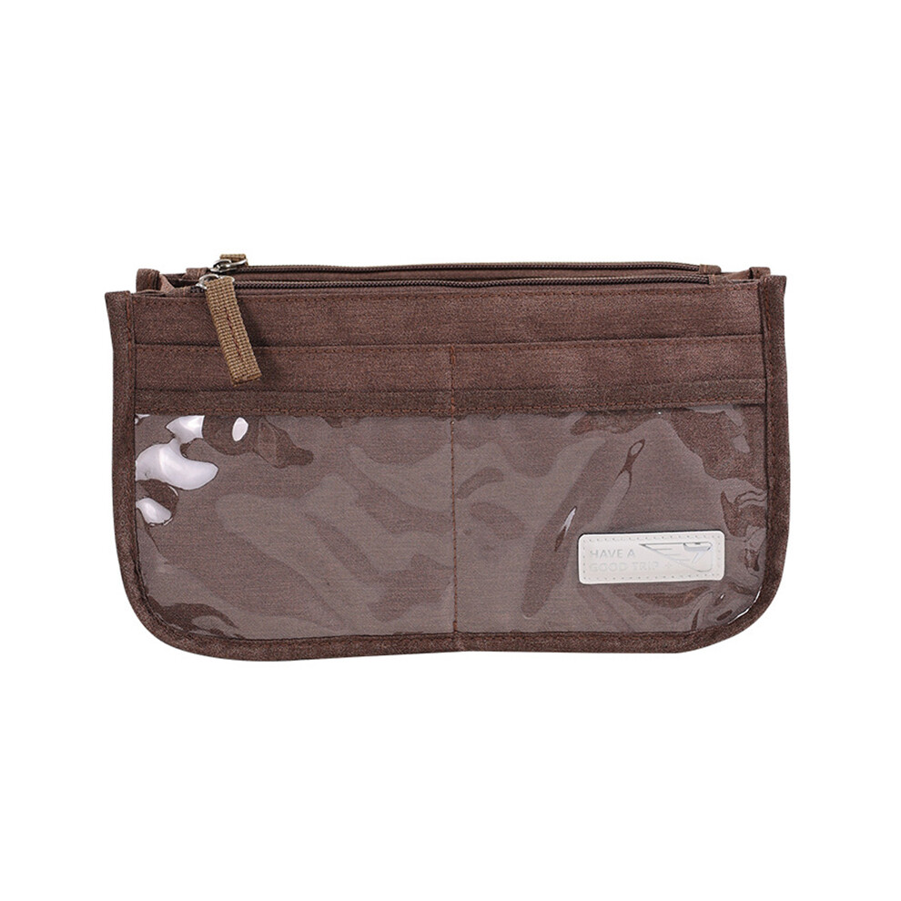 Brown (Brown) Handheld Makeup Bag Polyester Travel Wash Bag Pouch With Multiple Compartments