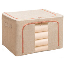 (Beige) 24L Clothes Storage Bags Cotton Linen Clear Window Wardrobe Storage Organizer Box with Handle