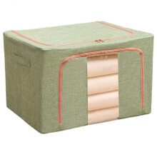 (Light Green) 24L Clothes Storage Bags Cotton Linen Clear Window Wardrobe Storage Organizer Box with Handle
