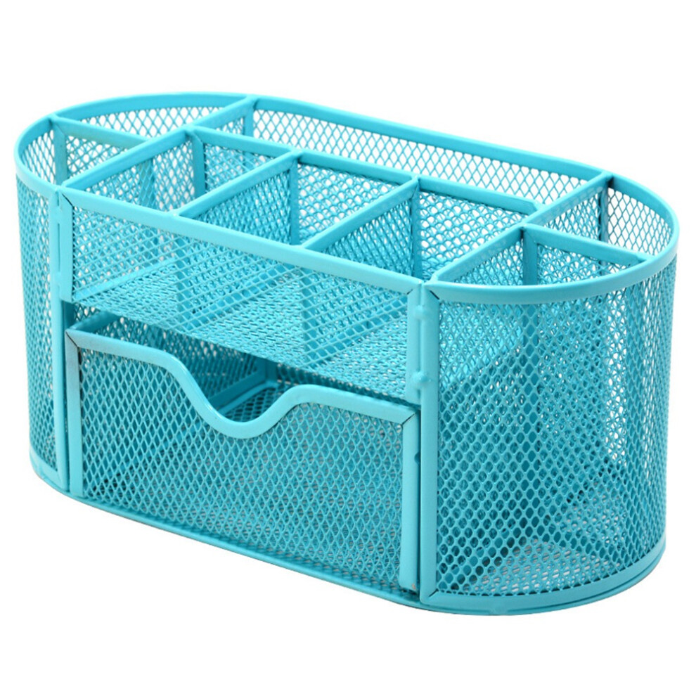 (Baby Blue) Mesh Desk Organizer 9 Compartments Pen Holder Multifunctional Makeup Brush Scissor Storage Holder Office Stationery-image-OPC-PJS5TSF-NEW