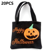 (Black) PJ-WB01 20Pcs Halloween Non-Woven Treat Bags Tote Bag Reusable Party Gift Candy Bags for Kids