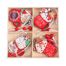 (Ice Cream) 12Pcs Lovely Cartoon Xmas Wooden Decor Christmas Tree Window Wall Hanging Ornament